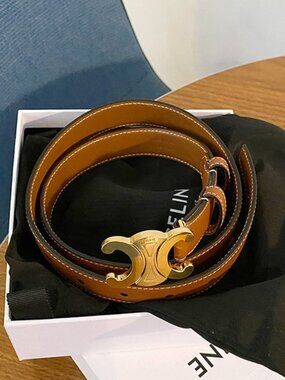 Celine Brown Leather Belt with Gold Buckle